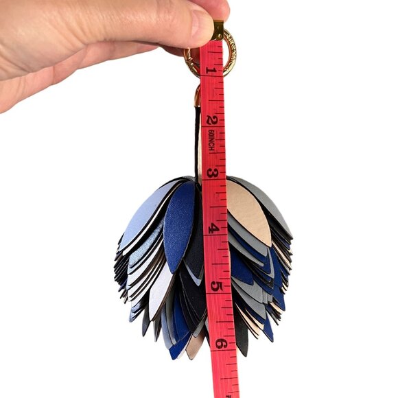 Michael Kors NWOT Leather Pom-Pom Key Chain Bag Charm Blue - Picture 9 of 9